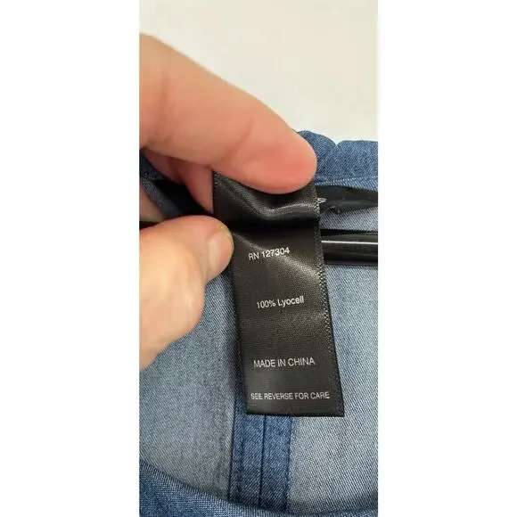 Ali Miles Sz M 100% Lyocell Blue Chambray LS Soft Draped Cowl Asymmetrical Pkts - Picture 5 of 7